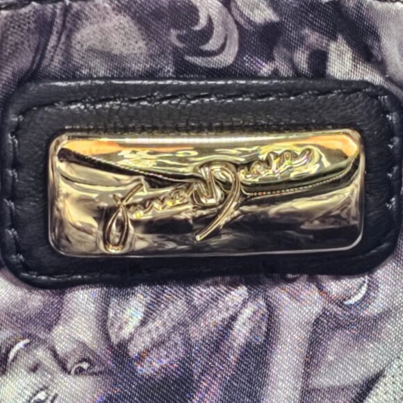 JUNIOR DRAKE Black Lambskin Leather Shoulder Bag with Gold Chain Accent Straps - Picture 13 of 15